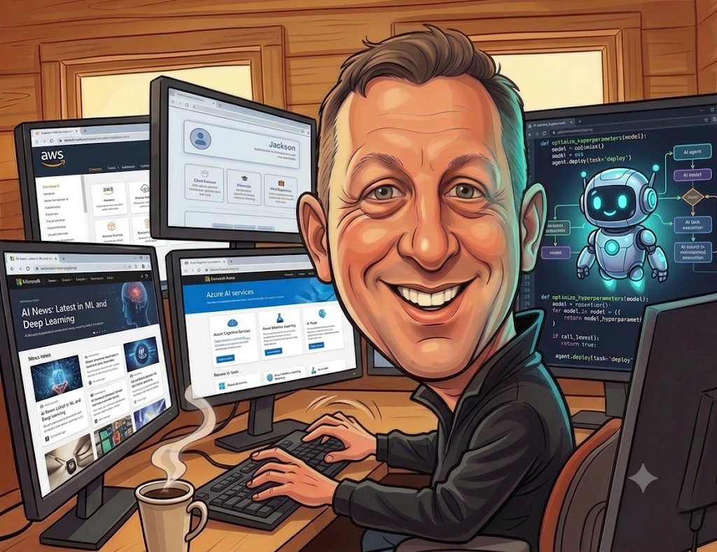 Illustration representing AWS, Azure, AI and cloud project work